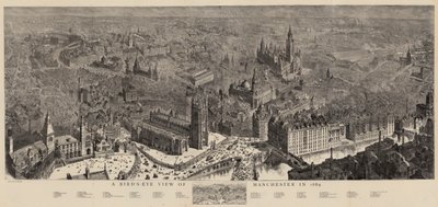 1889年のマンチェスターの鳥瞰図 作： Henry William Brewer